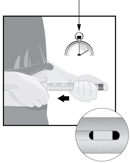 KROK 5 Nasadka 1 Ściągnąć prostym ruchem szarą nasadkę 1. Wyrzucić nasadkę. Nie nakładać powtórnie nasadki. Sprawdzić, czy wraz z nasadką została usunięta mała czarna osłonka igły strzykawki.