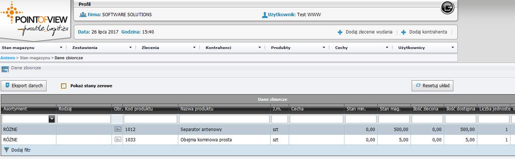 5. Sprawdzanie stanów magazynowych (uprawnieni użytkownicy) - możliwe różne opcje zakresu