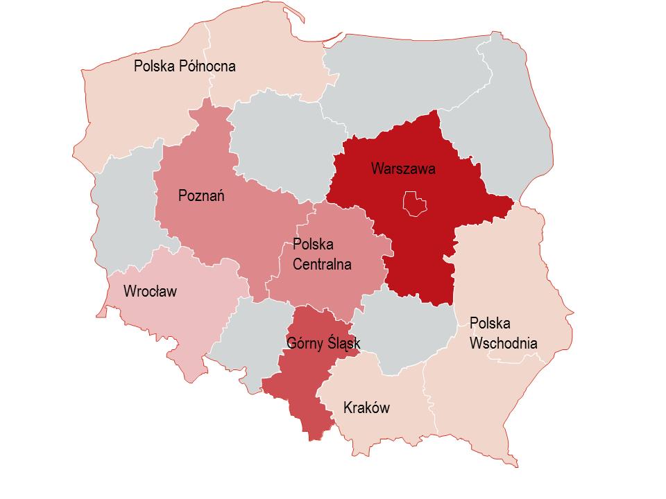 On Point Rynek nieruchomości magazynowych w Polsce w 2014 r. 11 Analiza regionalna Dominująca pozycja pięciu kluczowych regionów. Na rynku powstają jednak nowe lokalizacje. Pod koniec 2014 r.