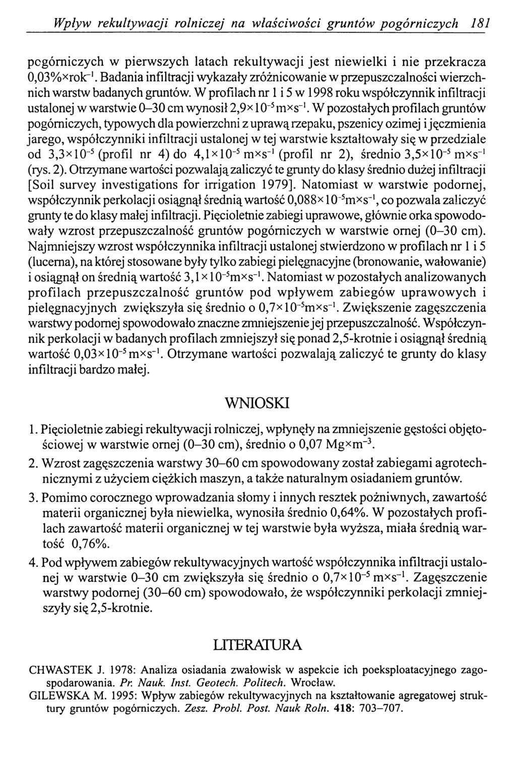 Wpływ rekultywacji rolniczej na właściwości gruntów pogórniczych 181 pogórniczych w pierwszych latach rekultywacji jest niewielki i nie przekracza 0.03.xrokr1.