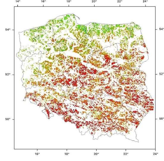 PRODUKTY PODSTAWOWE Mapa Suszy przedstawia prognozę warunków stresu wodnego roślin.