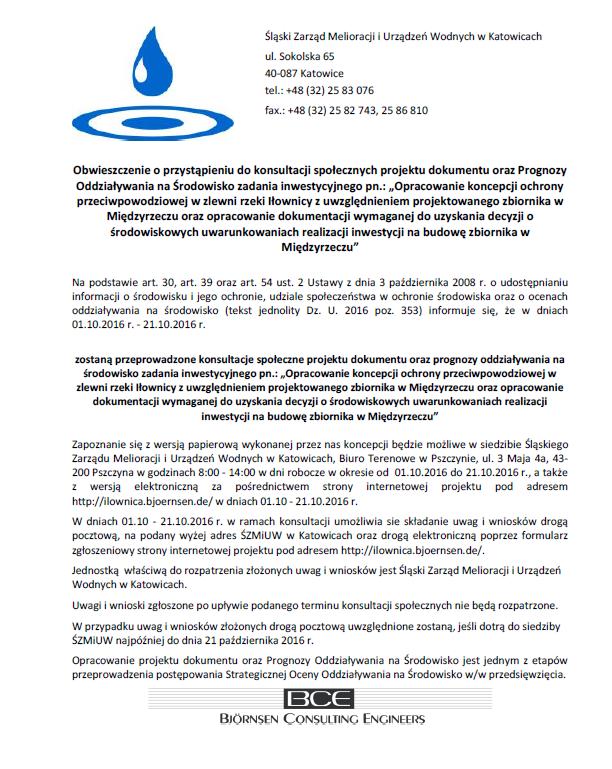 Konsultacje społeczne projektu Czas trwania konsultacji: 01.10.2016r. - 21.10.2016 r.
