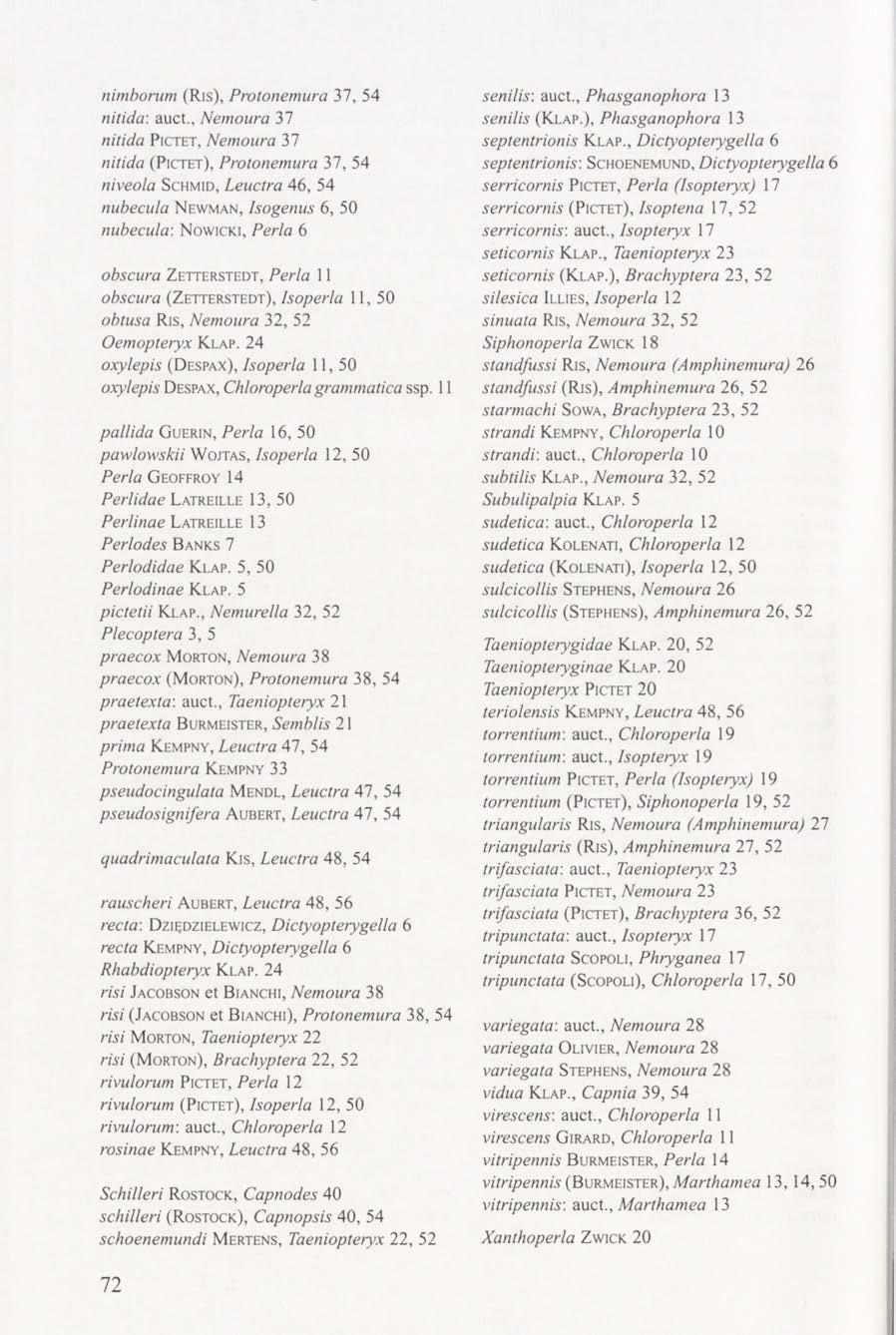 nimborum (R is), Protonemura 37, 54 nitida', auct.