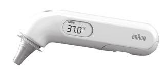 ThermoScan INSTRUKCJA UŻYTKOWANIA Opis wyrobu 1 Zatyczka ochronna 2 Jednorazowy kapturek ochronny na soczewkę 3 Sonda 4 Przycisk start 5 Końcówka sondy (soczewka) 6 Detektor kapturka ochronnego na