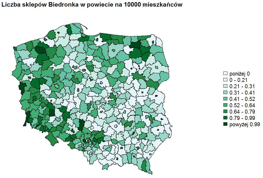 Przykªad: lokalizacje sklepów Biedronka Agregacja punktów po zadanej mapie Funkcja ClassIntervals uwaga na parametr style.