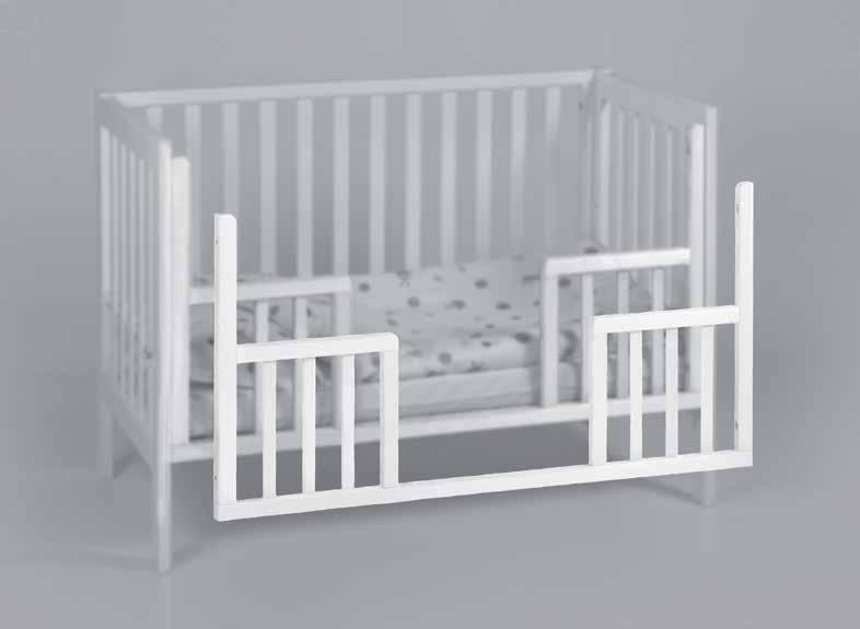 Toddler rail Kolorystyka: natural white Wymienny bok toddler rail umożliwia dziecku swobodne wchodzenie do łóżeczka i wychodzenie z niego. Eco toddler rail (k. biały, k.