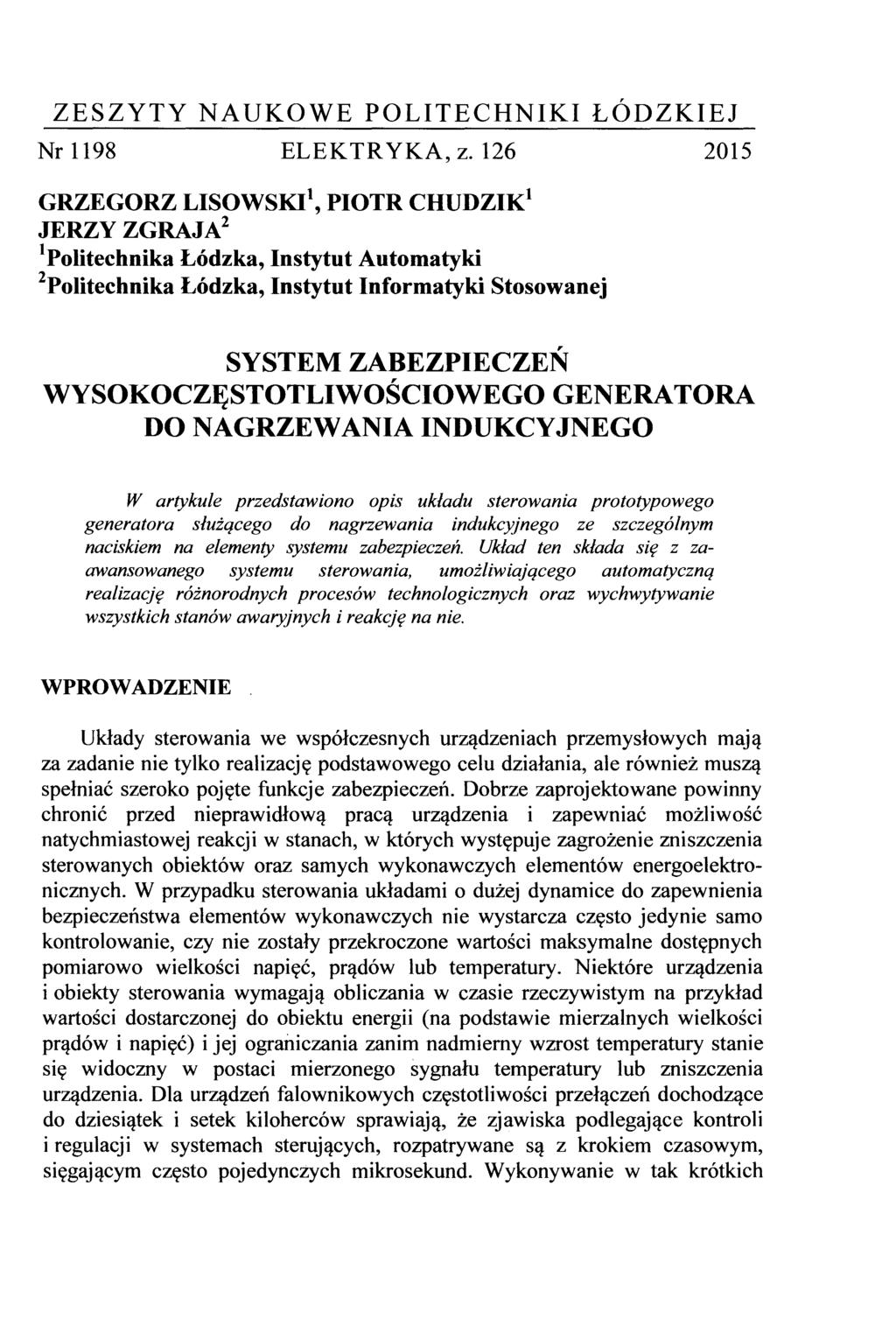 ZESZYTY NAUKOWE POLITECHNIKI ŁÓDZKIEJ Nr 1198 ELEKTRYKA, z.