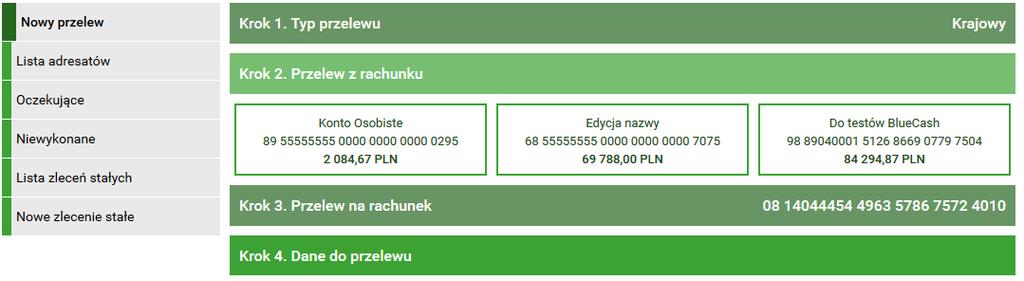 wciskając przycisk Wstecz. Przycisk Anuluj przeniesie nas do listy zdefiniowanych przelewów, anulując jednocześnie proces wykonywania przelewu z definicji.