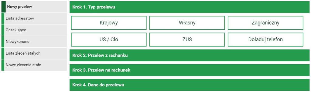 24 Przelewy 4.1.3 Przelew Zagraniczny Aby wykonać przelew zagraniczny bez użycia definicji, należy z Menu głównego wybrać moduł Przelewy, a następnie z menu bocznego opcję Nowy przelew.