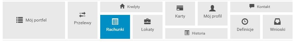 Rozdział 5 Rachunki Po wybraniu z głównego menu pozycji Rachunki (rys.5.1) wyświetli się nam menu boczne kontekstowe. Składa się ono z dwóch części listy rachunków i informacji szczegółowych.