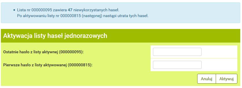 Po kilkukrotnej (w zależności jak stanowi umowa) błędnej próbie aktywacji listy może nastąpić blokada wykonywania transakcji. Blokada zostanie usunięta po złożeniu wyjaśnień przez klienta.