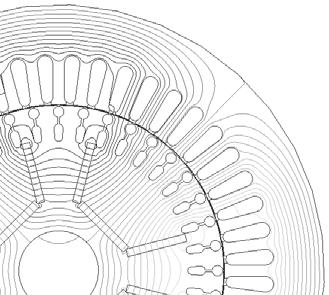 122 a) b) Rys. 3. Rozkład linii pola magnetycznego w stanie biegu jałowego (a) oraz obciążenia (b) badanego silnika. Fig. 3. Flux pattern at no load (a) and full load (b). 3.2. MODEL A 4 ŻŁOBKÓW W WIRNIKU W obliczeniach modelu A silnika przyjęto taką samą jak w silniku indukcyjnym liczbę żłobków wirnika i takie samo ich rozmieszczenie.