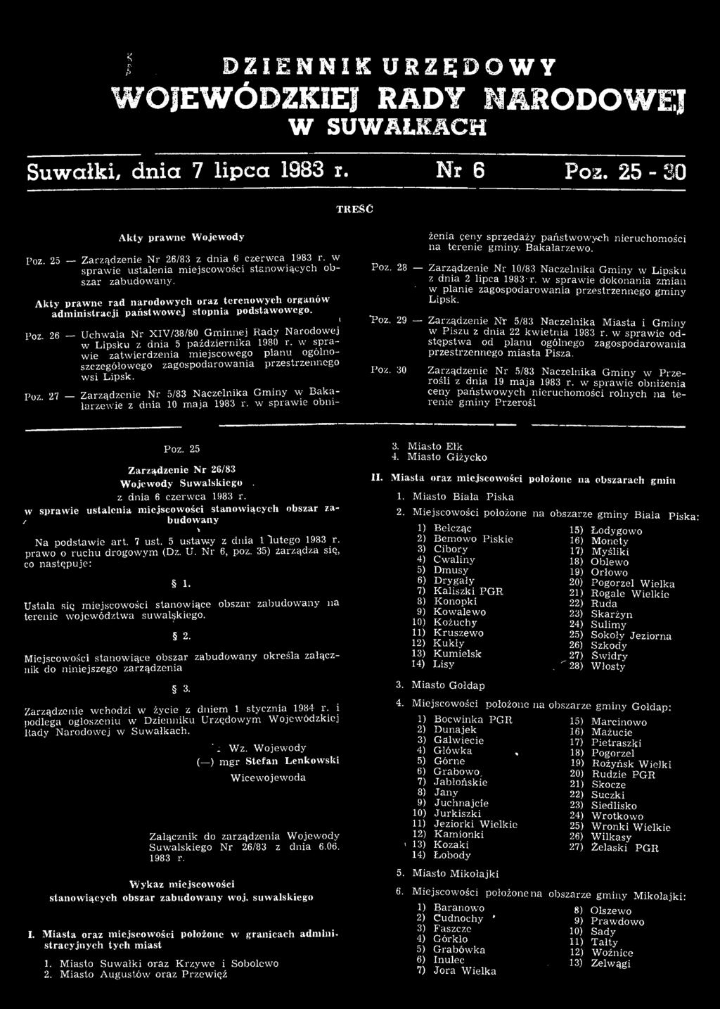 28 Zarządzenie Nr 10/83 Naczelnika Gminy w Lipsku z dnia 2 lipca 1983' r. w sprawie dokonania zmian ' w planie zagospodarowania przestrzennego gminy Lipsk. Poz. 29 Poz.