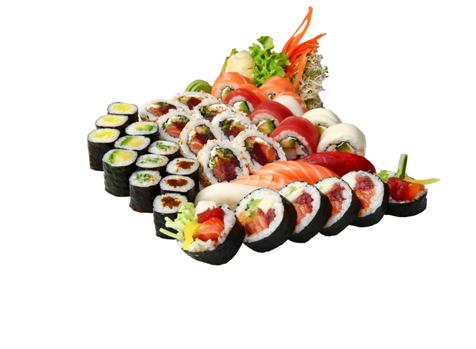 KABAYAKI 22 + GRATIS = 28 szt. 99 Nigiri łosoś opalany (2 szt.) Nigiri tuńczyk opalany (2 szt.) Futomaki - łosoś pieczony, ogórek, kanpyo, sałata majonez, słodki sos kabayaki, sezam (6 szt.