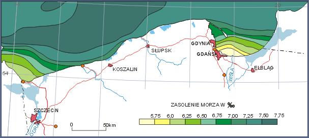 ZASOLENIE 1)Nie większe niż 40 2)Wprowadzanie ścieków nie może powodować zwiększenia zasolenia wody o więcej niż 10% w stosunku do wody, do której ścieki nie są wprowadzane