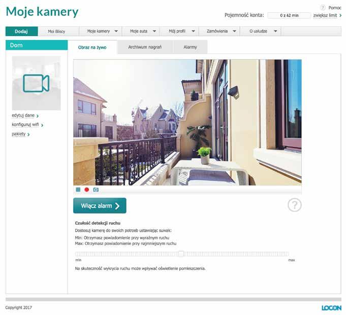 7. ZMIANA CZUŁOŚCI DETEKCJI RUCHU A. W menu Moje kamery wybierz kamerę z którą chcesz się połączyć. B. Włącz alarm detekcji ruchu. C. Czułość detekcji ruchu dostosuj do swoich potrzeb za pomocą suwaka, który pojawi się po włączeniu alarmu.