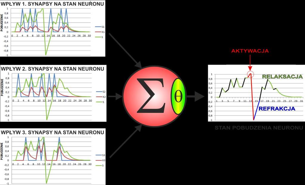 STAN NEURONU Zmienia się z upływem czasu pod wpływem wewnętrznych procesów, a nie tylko na skutek zewnętrznych