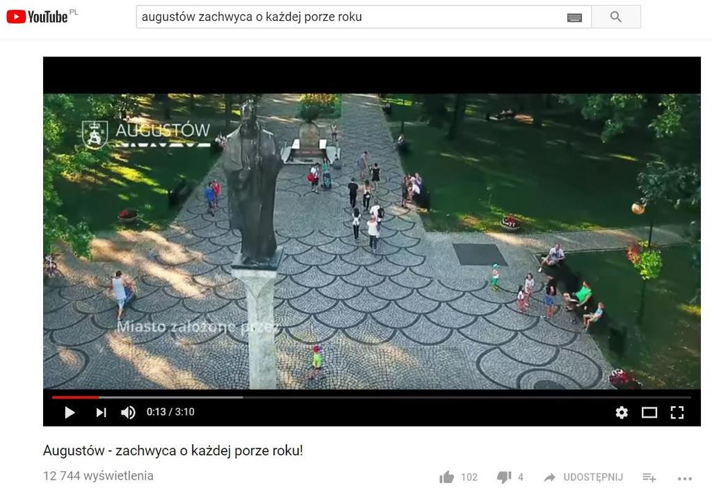 Film promocyjny Film promocyjny Augustowa zamieszczony w maju 2017 r. na serwisie YouTube obejrzało ponad 12 tys. osób.