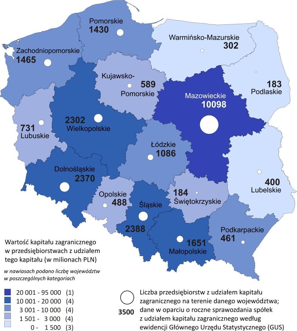 Przedsiębiorstwa z udziałem kapitału zagranicznego w województwie wielkopolskim Liczba przedsiębiorstw z udziałem kapitału zagranicznego i wartość tego kapitału w Polsce według