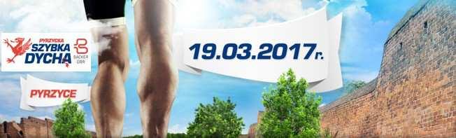 19.03.2017 - Pyrzyce - 1. Pyrzycka Szybka Dycha Backer OBR W dniu 19 marca 2017 roku w Pyrzycach odbył się zorganizowany po raz pierwszy Bieg Uliczny 1. Pyrzycka Szybka Dycha Backer OBR. Przy słonecznej, ale chłodnej pogodzie w zawodach wystartowało 138 zawodników na dystansie 5 kilometrów oraz 603 na dystansie 10 kilometrów.