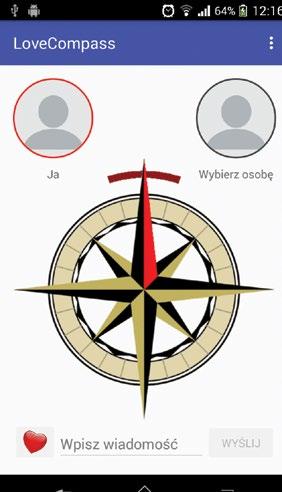 Kompas zawarty w aplikacji pozwala zwrócić się w kierunku danej osoby i wysłać jej krótką wiadomość