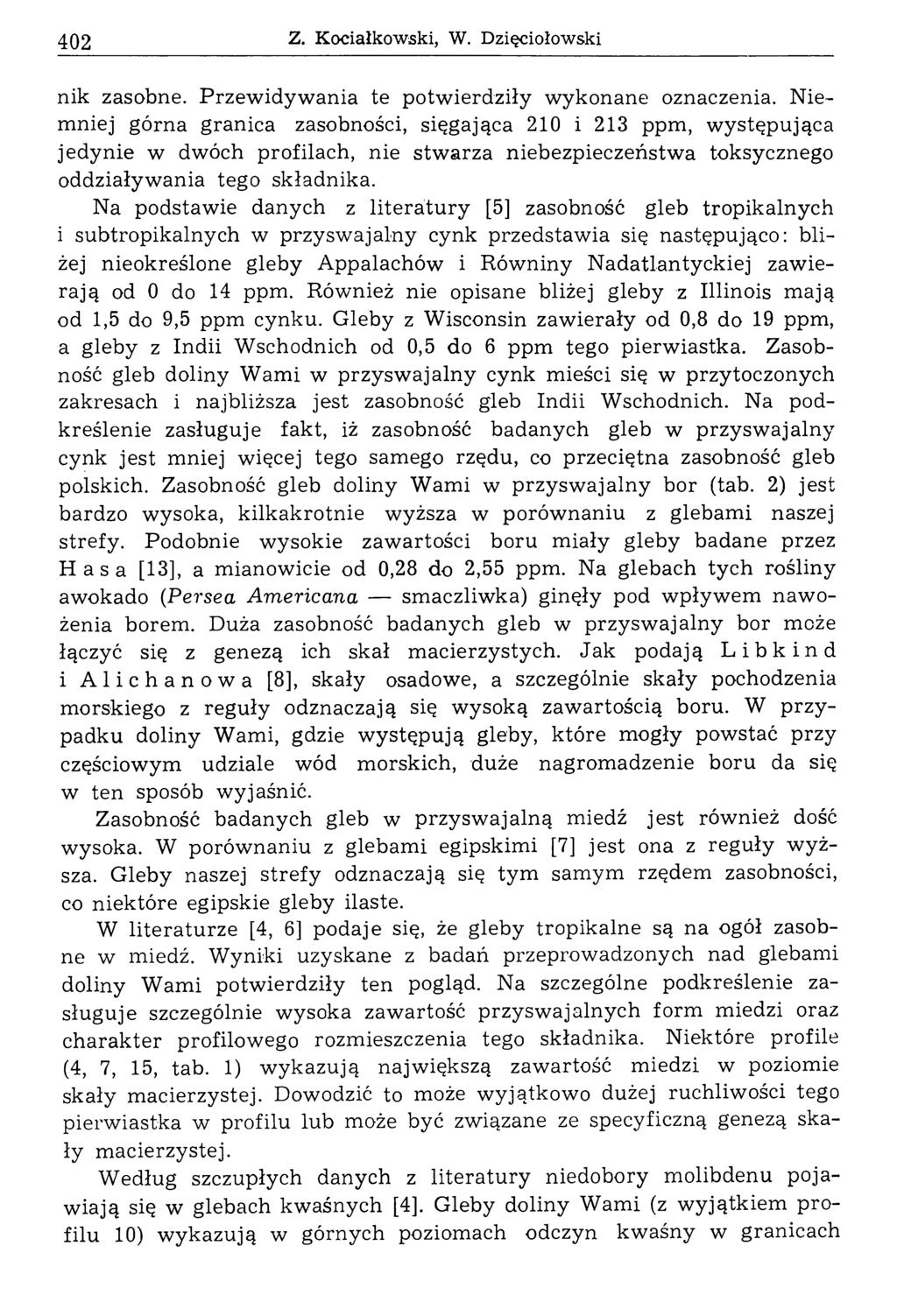 402 Z. Kociałkowski, W. Dzięciołowski nik zasobne. Przewidywania te potwierdziły wykonane oznaczenia.