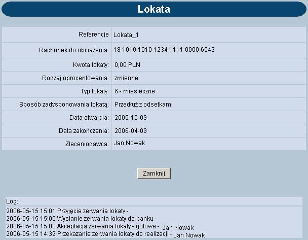UŜytkownik moŝe uszczegółowić dane do przeglądu wybierając: Listę lokat: Sposób sortowania Wstawiając znacznik w polu Odwrotnie decydujemy o zamianie kolejności wyświetlania danych.