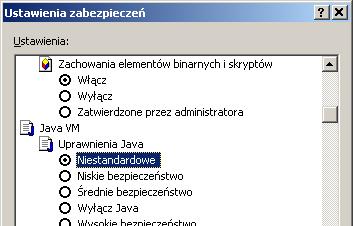 Następnie wybrać przycisk Niestandardowe ustawienia języka Java.