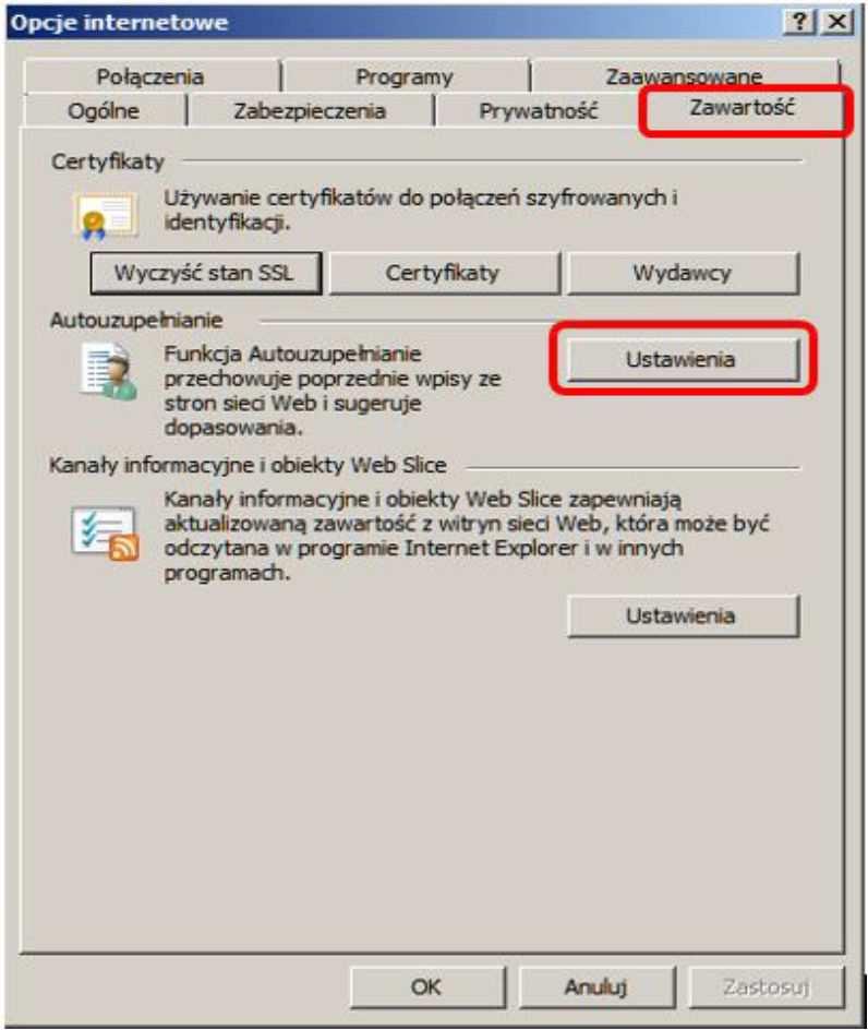 następnie w wyświetlonym oknie odznaczyć opcję [Nazwy użytkowników i hasła w formularzach].