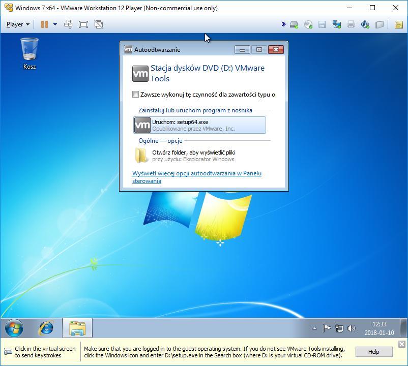 12. Miłej pracy Wirtualizacja systemów Przy użyciu VMware Workstation Player (http://www.vmware.com/products/player/playerpro-evaluation.html) lub VM Virtual Box (https://www.virtualbox.