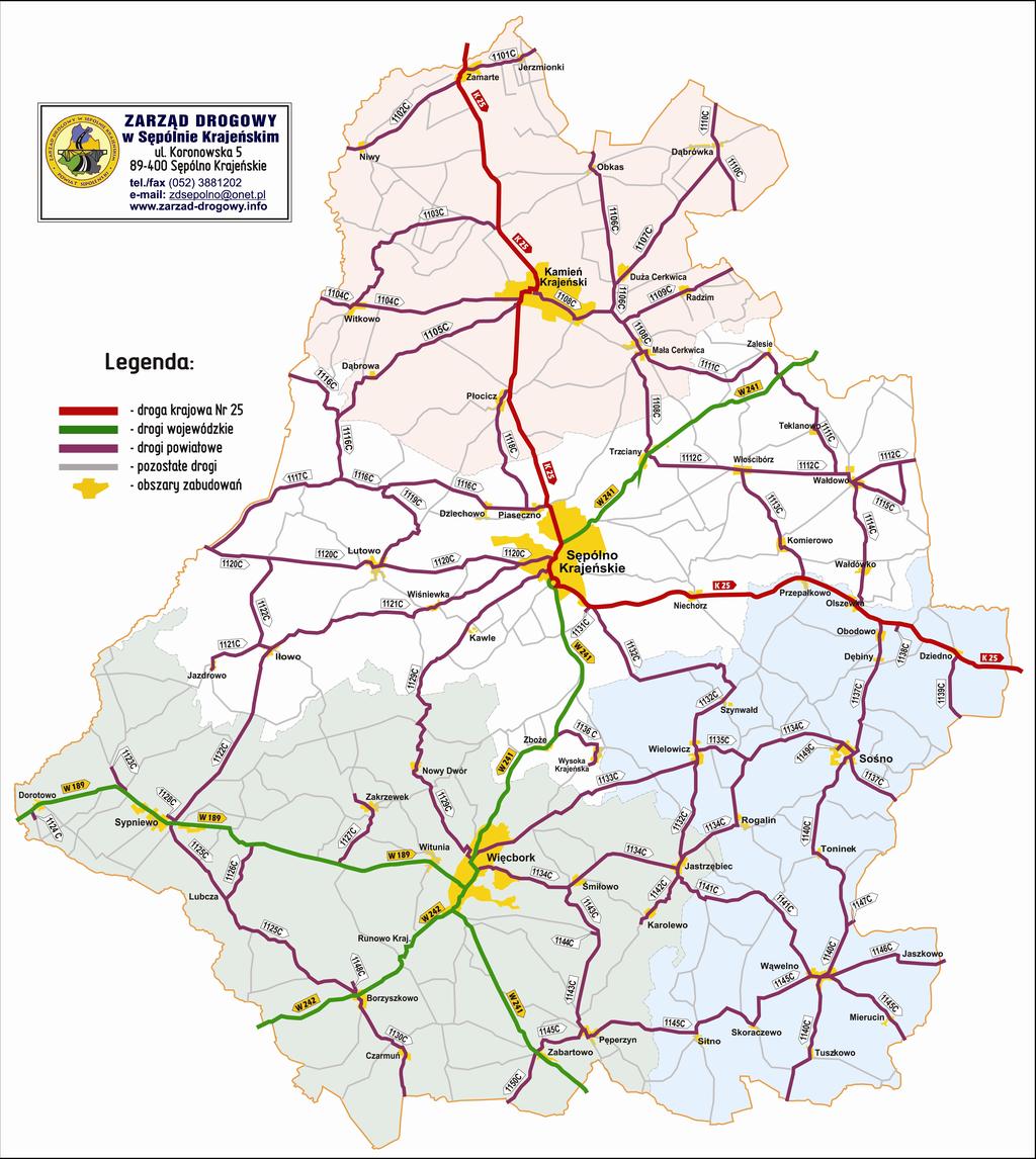 Rys. Nr 5 Układ dróg powiatu sępoleńskiego Hałas kolejowy Na terenie powiatu sępoleńskiego brak jest źródeł tego rodzaju hałasu.