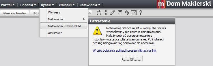 -> Notowania Statica mdm. Na ekranie pojawi się aktywne okno służące do pobrania aplikacji.