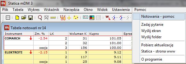 Wskazanie na pasku narzędzi ikony Statica mdm wyświetli numer rachunku inwestycyjnego, na którym aktualnie pracuje Klient.