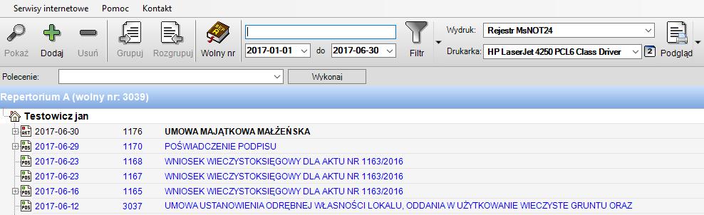 Z menu Wydruk wybrać Rejestr MsNOT24 i kliknąć klawisz Podgląd. Zgodnie z komunikatem wyświetlonym przez program, plik zawierający dane do wczytania na stronie https://formularze.rejestry.net.