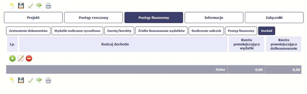 DOCHÓD Ta część wniosku o płatność zawiera informacje dotyczące dochodu.