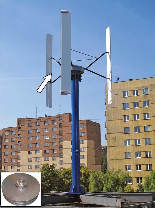 Rys. 16. Przykładowe zastosowanie prądnicy z magnesami z wirnikiem zewnętrznym Rys. 17. Bezprzekładniowy zespół prądotwórczy w elektrowni wodnej z generatorem z magnesami (kolor zielony generator) 3.
