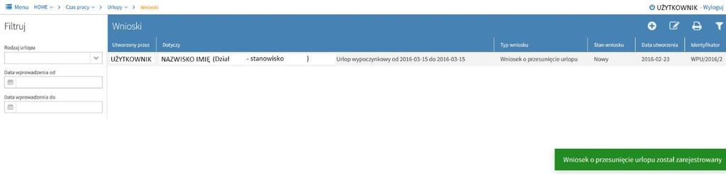 Wniosek zostaje przekazany do przełożonego. 1.3. Wniosek o anulowanie urlopu Proces wprowadzania wniosku o anulowanie urlopu działa bardzo podobnie do procesu wprowadzania Wniosku o urlop.