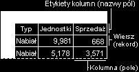 Do organizowania danych w bazie używane są następujące elementy: Każdy wiersz jest rekordem bazy danych. Unikaj umieszczania pustych wierszy. Pusty wiersz jest traktowany jako koniec danych w bazie.