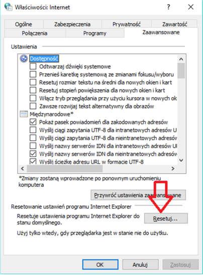 b) Zresetowanie przeglądarki do ustawień fabrycznych oraz dodanie adresu https://*.skp.api.