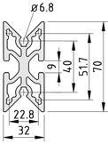 49 Profil teleskopowy, wewnętrzny 8 80x40 Al, anodowany A = 9,78 cm 2 I x = 10,50 cm 4 I y = 34,88 cm 4 I t =