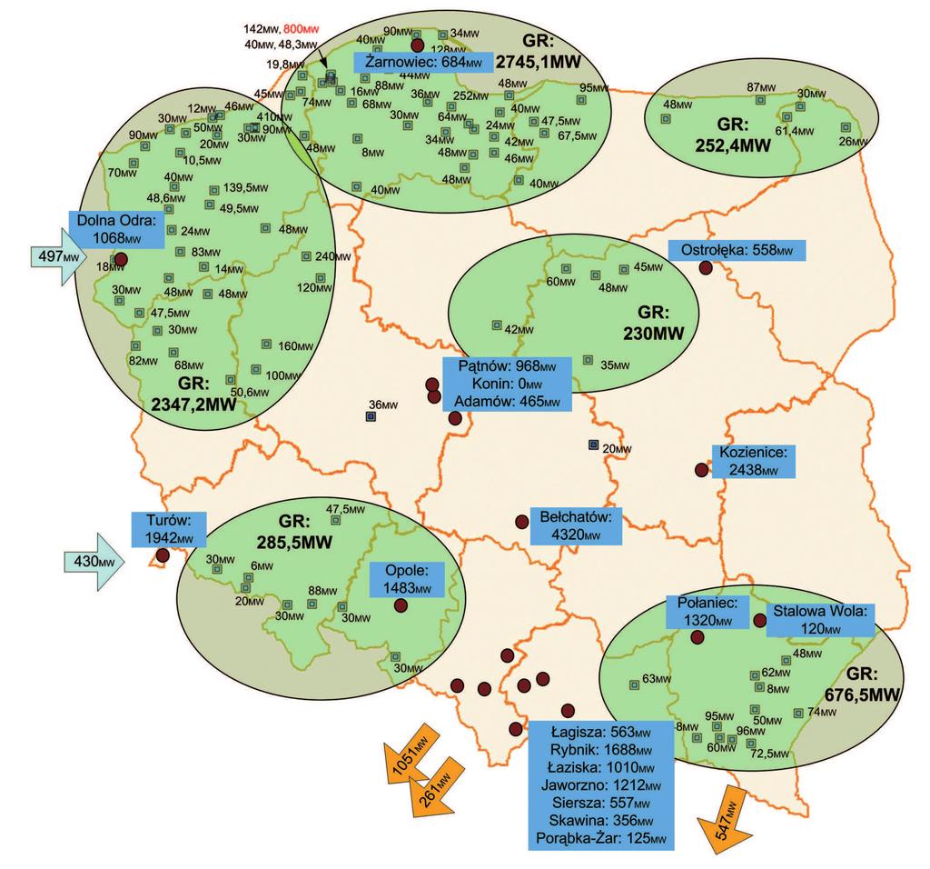 28 Krzysztof Dobrzyński / Politechnika Gdańska ze stacji Kopanina: 156,5 MW ze stacji Bujaków: 104,7 MW ze stacji : 547, 4 MW. Sumarycznie KSE eksportuje moc na poziomie ok. 932 MW. Na rys.