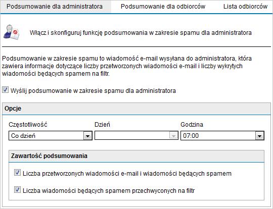 Opcja Filtrowanie po odebraniu całej wiadomości e-mail Filtrowanie podczas transmisji SMTP Filtrowanie będzie wykonywane po odebraniu pełnej wiadomości e-mail.