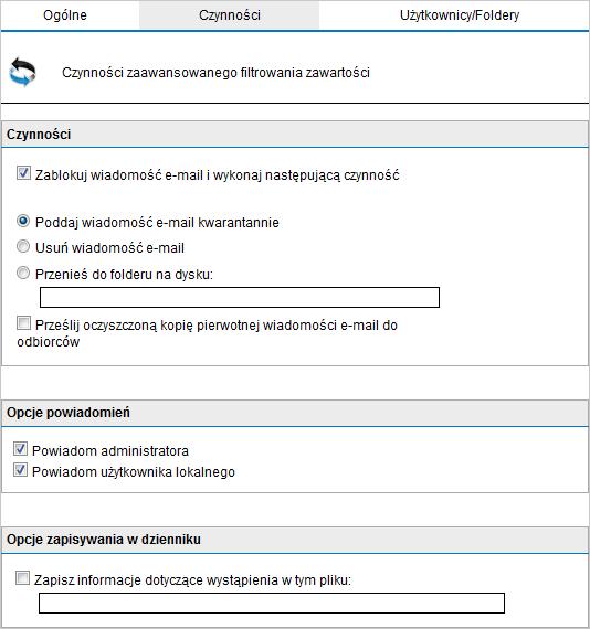 Opcja Sprawdź wewnętrzne wiadomości e-mail Wybierz tę opcję, aby skanować wewnętrzne wiadomości e-mail.