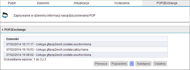 3.1.5 Aktywność programu POP2Exchange Screenshot 33: Dziennik programu POP2Exchange W programie GFI MailEssentials można monitorować aktywność programu POP2Exchange w czasie rzeczywistym.
