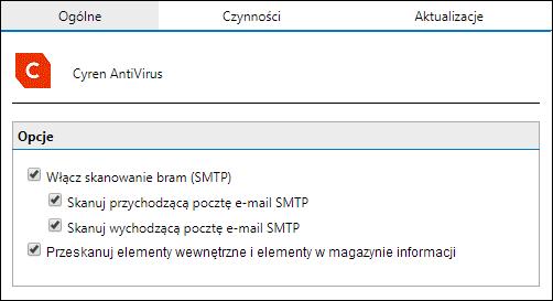 Screenshot 54: Konfiguracja programu Cyren 2. Zaznacz pole wyboru Włącz skanowanie bram (SMTP), aby skanować wiadomości e-mail za pomocą tego silnika antywirusowego. 3.