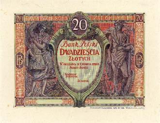 1003 1004 *1003. 20 z otych 1.03.1926, próba kolorystyki strony g ównej banknotu z pracowni E.