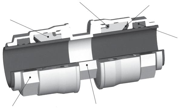 Charakterystyka techniczna złączy Charakterystyka techniczna złącz: Ø20, Ø25, Ø32, Ø40, Ø50, Ø63 4 3 5 2 1 6 Materiały 1. Nakrętka z mosiądzu niklowanego 2. Uszczelnienia z NBR 3.