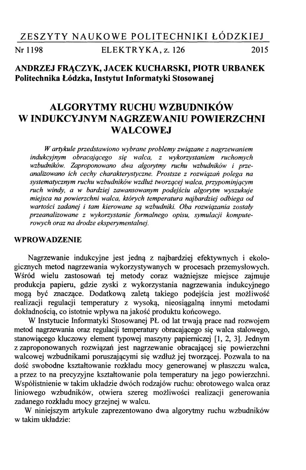 ZESZYTY NAUKOWE POLITECHNIKI ŁÓDZKIEJ Nr 1198 ELEKTRYKA, z.