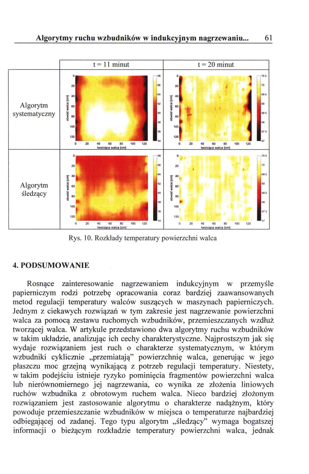 Algorytmy ruchu wzbudników w indukcyjnym nagrzewaniu... 61 Algorytm systematyczny t = 11 minut.... t = 20 minut...... o 20 r,u 10 s Algorytm «I śledzący łl5 100 615 120 67 Rys. 1 O.