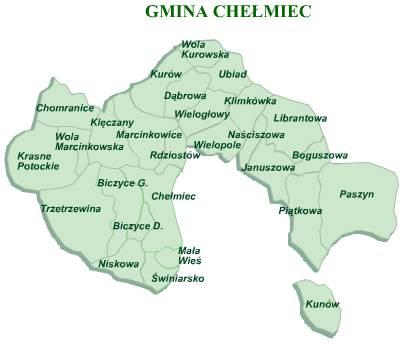 Rysunek 0-2Podział administracyjny Gminy Chełmiec Gmina Chełmiec będąc najludniejszą gminą wiejską w Polsce oraz ze względu na bliskość geograficzną względnie dużego ośrodka miejskiego, który niejako